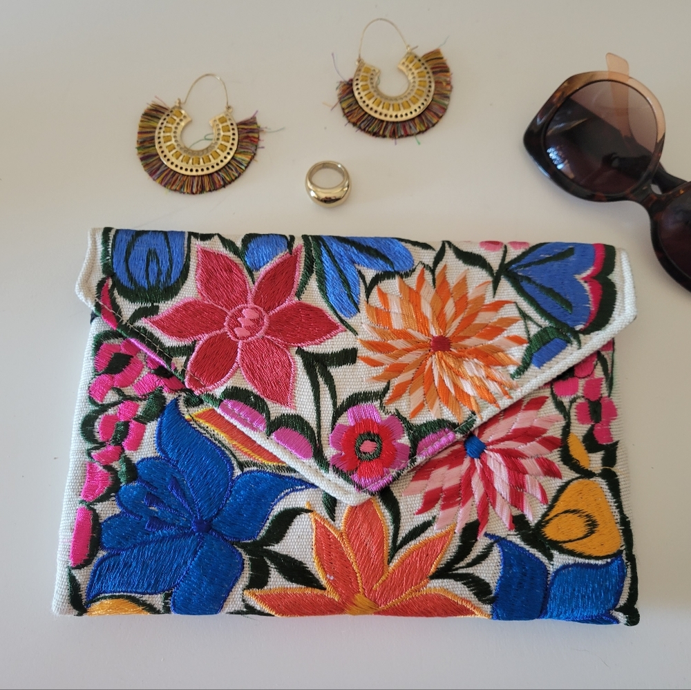 Embroidered clutch